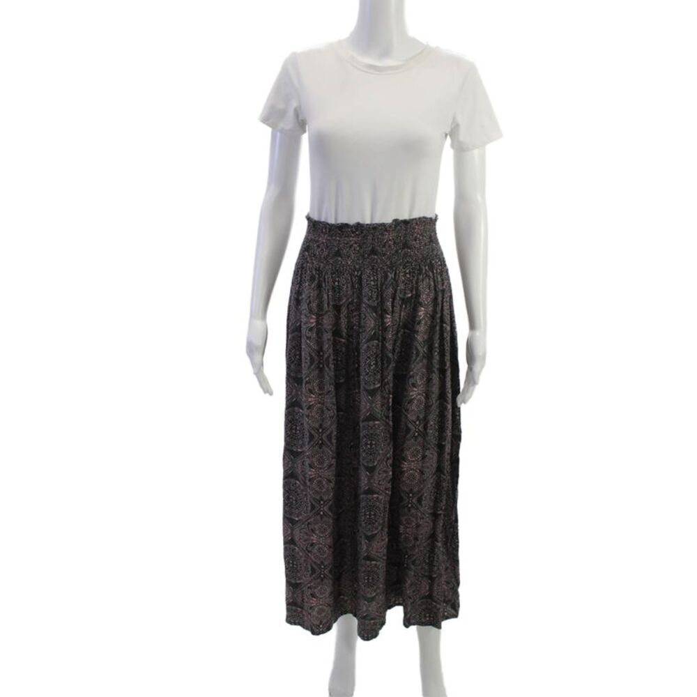 Natalie Martin Womens Peasant Maxi Skirt Black Rayon Geometric Size One Size